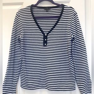 J. Crew Ribbed Henley in Navy and White Stripe Size M